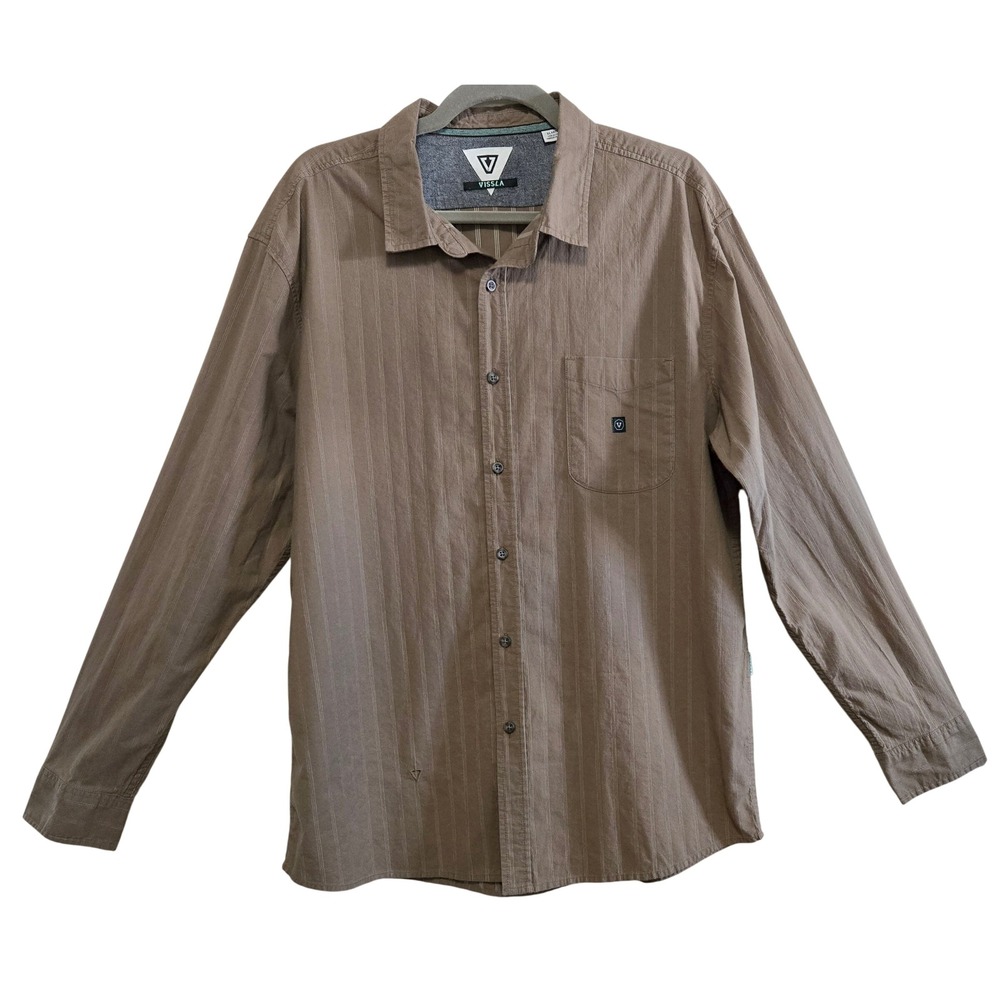 Vissla Mens XL Brown Striped Long Sleeve Button Down Surf Lifestyle Shirt